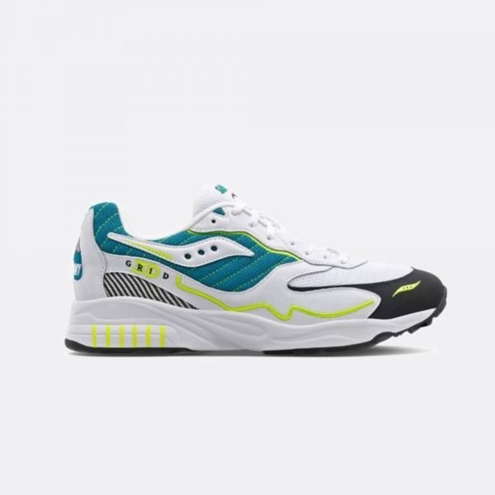Saucony 3D Grid Hurricane White‎ Green Neon Running Shoes Mens Size 10